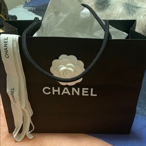 CHANEL Black paper gift Shopping Bag with Camellia Flower Logo